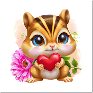 Cute Valentine Baby Chipmunk Posters and Art